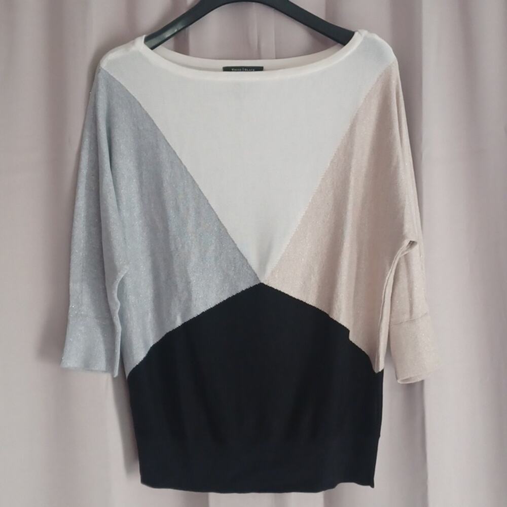 White House Black Market Colorblock Sweater, Bateau Neck, 3/4 Dolman Sleeves